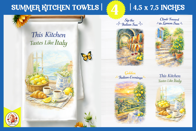 Italian Summer Kitchen Towel Designs Amalfi Coast Lemon