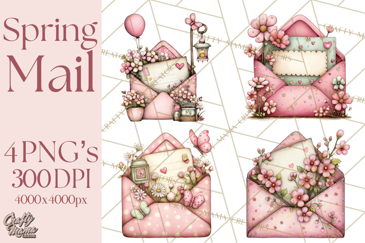 Spring Letters Mail Clipart PNG, Floral Envelopes Stamps