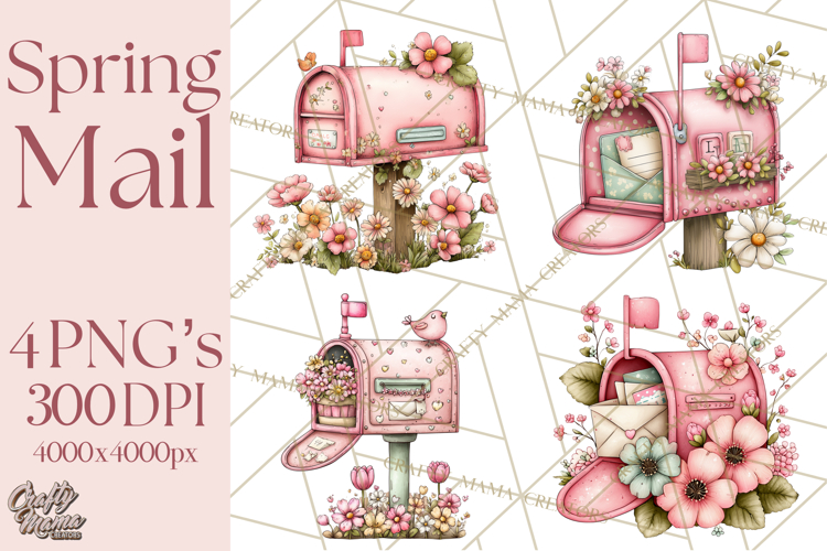 Spring Letters Mail Clipart PNG, Floral Envelopes Stamps