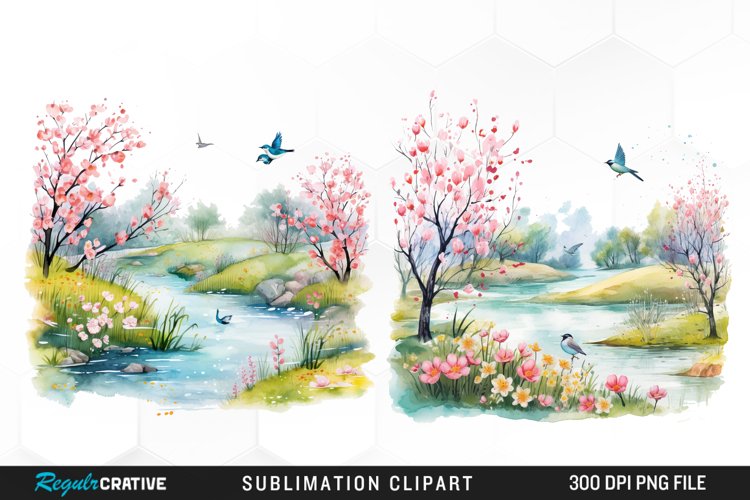 Watercolor Spring Meadows PNG Set Clipart