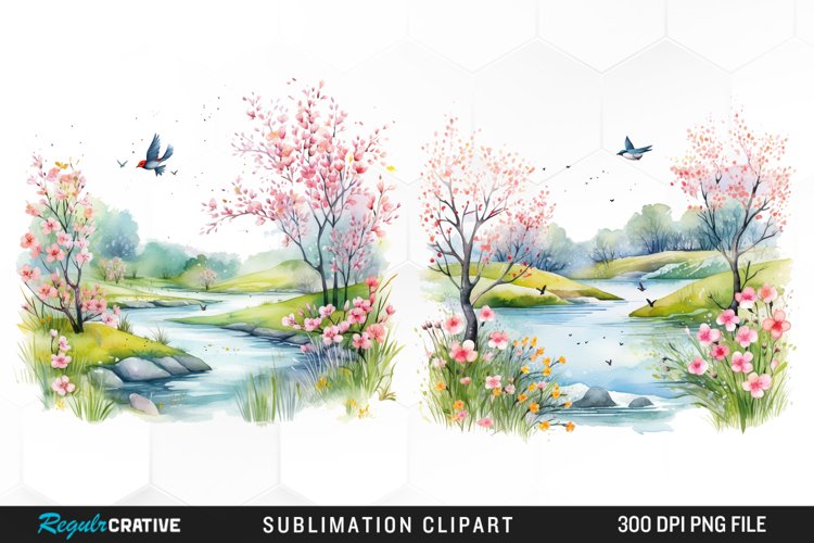 Watercolor Spring Meadows PNG Set Clipart