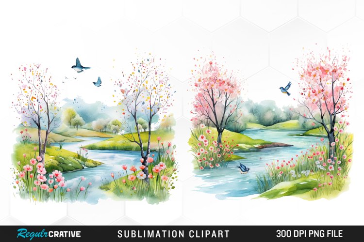 Watercolor Spring Meadows PNG Set Clipart