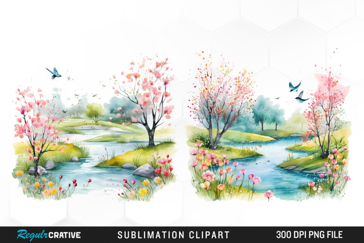 Watercolor Spring Meadows PNG Set Clipart