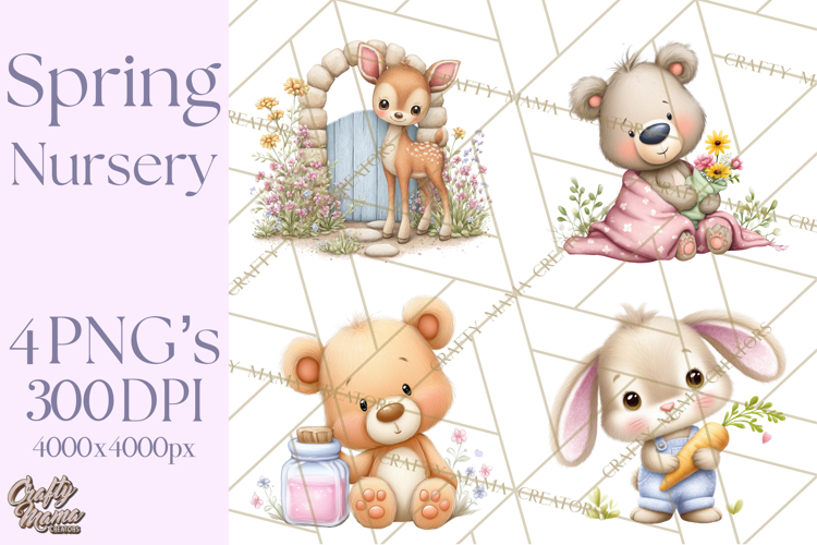 Spring Baby Animal Clipart, Baby Animals PNG, Pastel Nursery