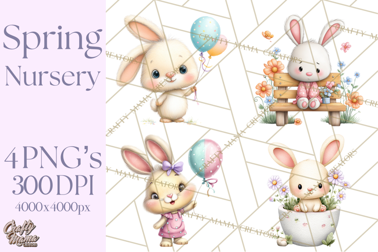 Spring Baby Animal Clipart, Baby Animals PNG, Pastel Nursery