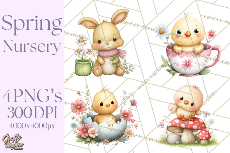 Spring Baby Animal Clipart, Baby Animals PNG, Pastel Nursery