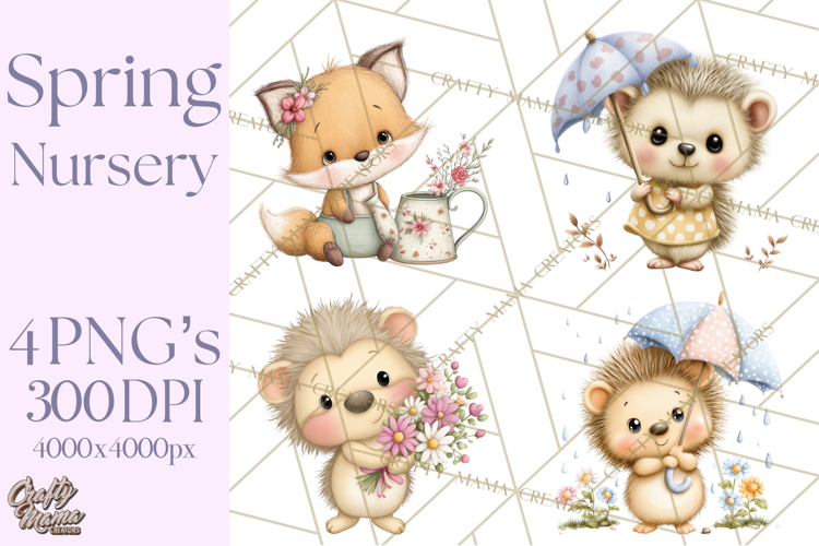 Spring Baby Animal Clipart, Baby Animals PNG, Pastel Nursery