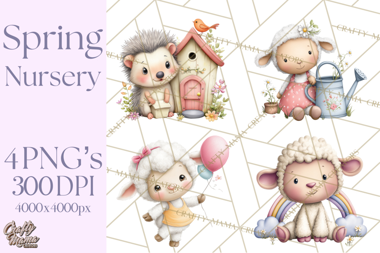 Spring Baby Animal Clipart, Baby Animals PNG, Pastel Nursery