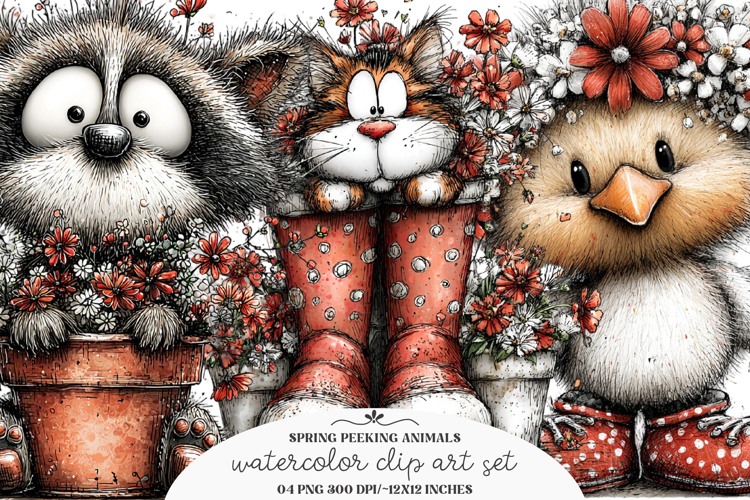 Spring peeking animal clipart - Spring peeking animals Png