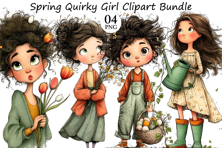 Spring Quirky Girl Clipart Bundle