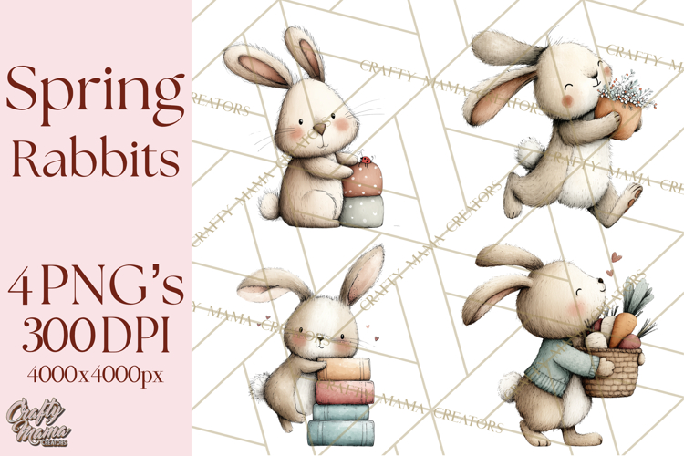 Spring Bunny Clipart, Whimsical Bunny Illustrations Png