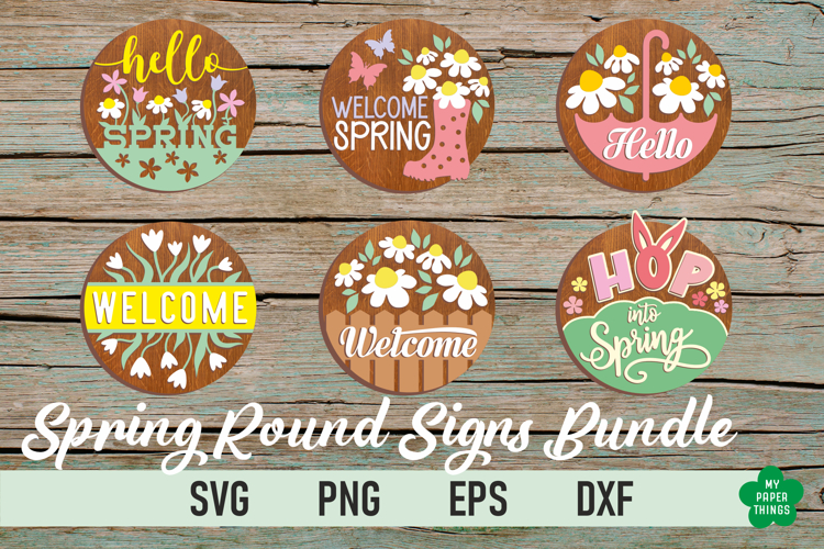 Spring Round Door Sign Laser Cut Files, Spring Svg Bundle