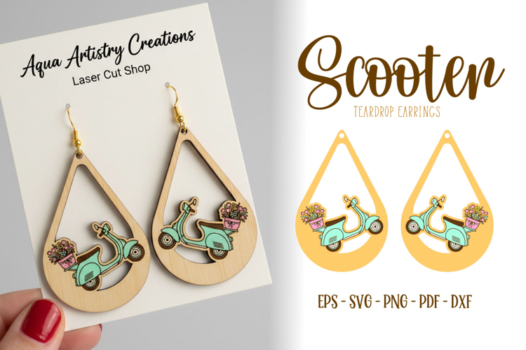 Floral Scooter Earrings, Spring Scooter, Laser Cut Template