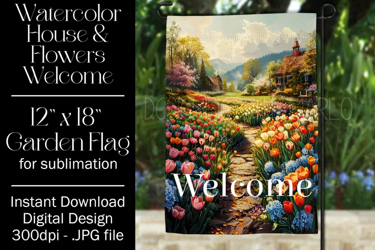 Floral Garden Flag, Flowers & House Welcome Garden Flag 1