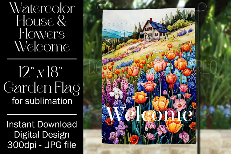 Floral Garden Flag, Flowers & House Welcome Garden Flag 3