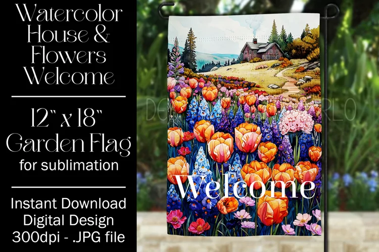 Floral Garden Flag, Flowers & House Welcome Garden Flag 5