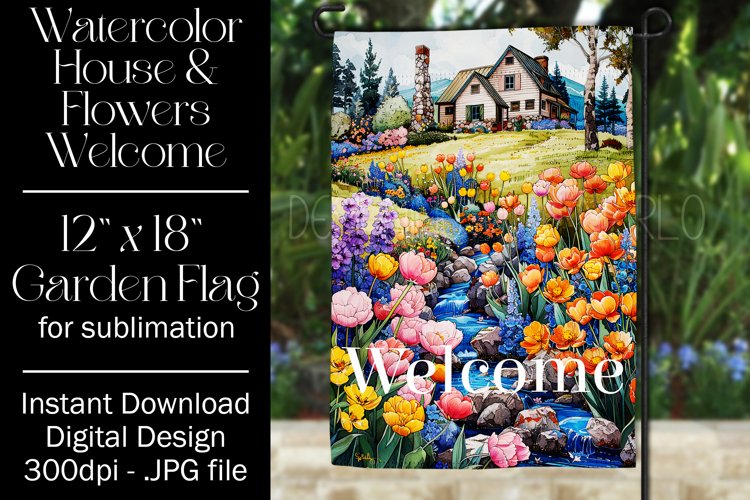 Floral Garden Flag, Flowers & House Welcome Garden Flag 7 example image 1