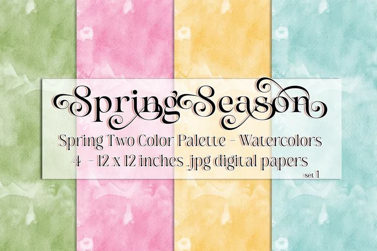 Spring Season Backgrounds, Spring Watercolor 12x12 Papers, 1