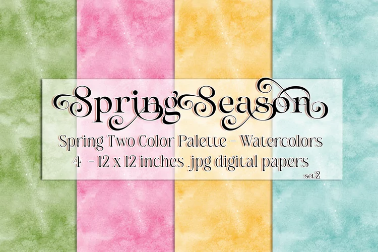 Spring Season Backgrounds, Spring Watercolor 12x12 Papers, 2