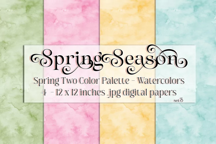 Spring Season Backgrounds, Spring Watercolor 12x12 Papers, 3