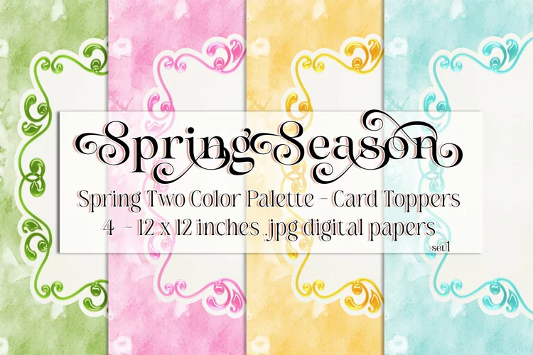 Spring Season Backgrounds, Watercolor 12x12 Card Toppers