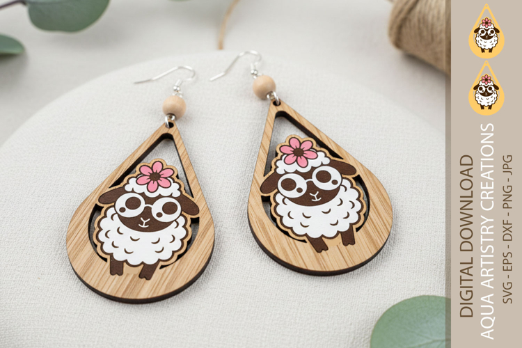 Cute Sheep Earrings, Spring Earrings, Laser Cut SVG Template