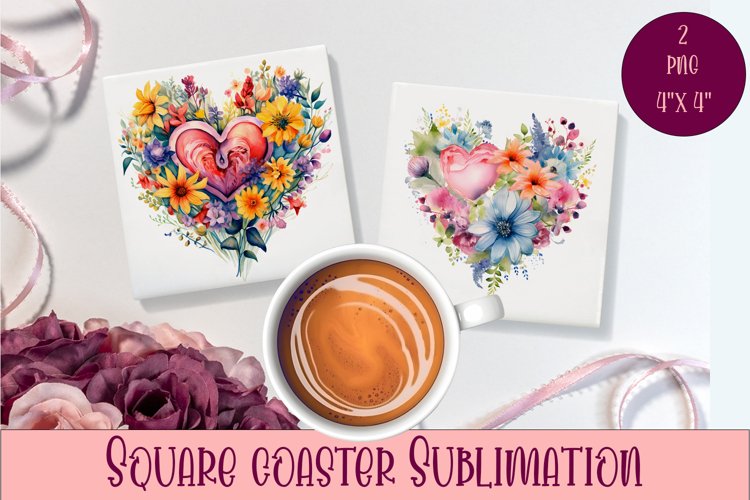 Square coasters Valentines Day|flowers heart