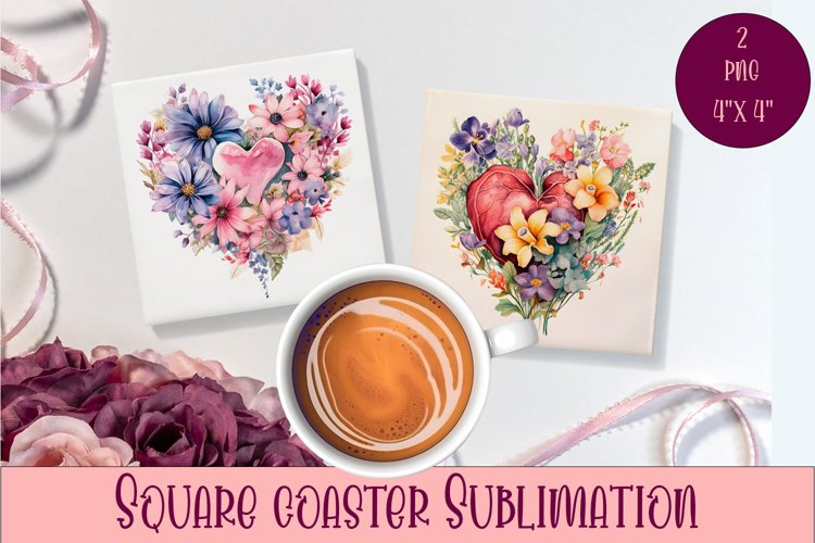 Square coasters Valentines Day|flowers heart