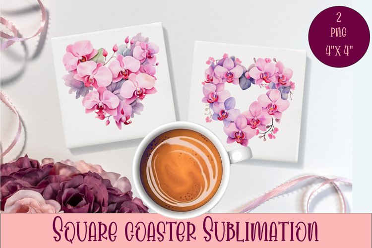 Square coasters Valentines Day|orchid heart