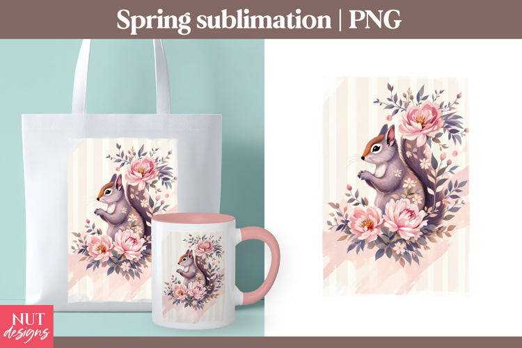 Floral Squirrel sublimation Pastel Spring sublimation