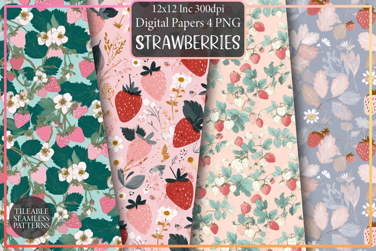 Spring Strawberries in Pastels Pattern Design, Sublimation
