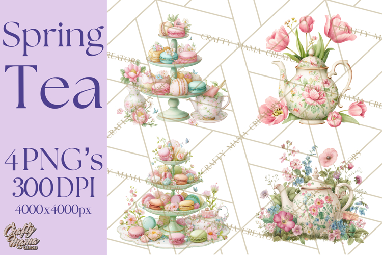 Spring Garden Tea Party Clipart, Tea Party Flowers Png