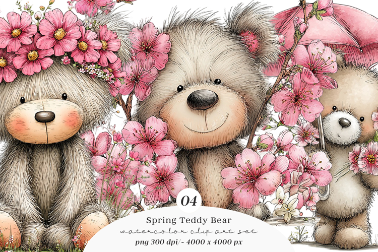 Spring Teddy Bear Clipart example image 1