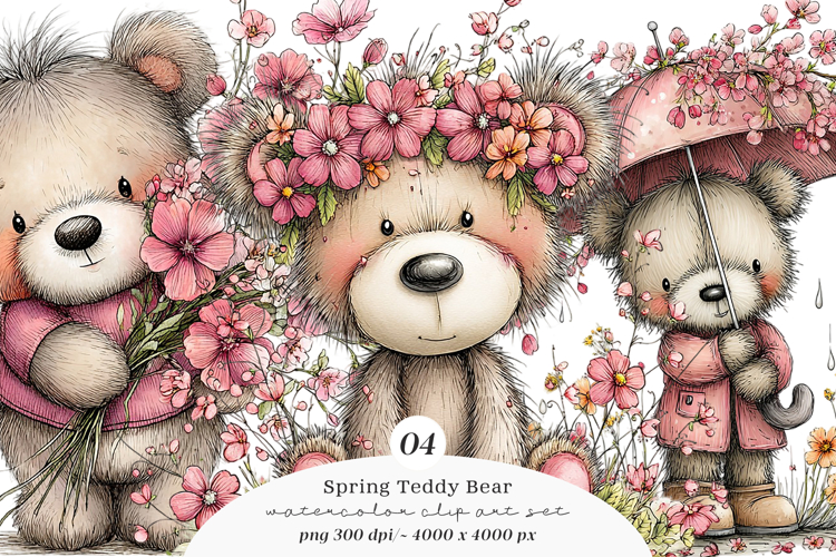 Spring Teddy Bear Clipart example image 1