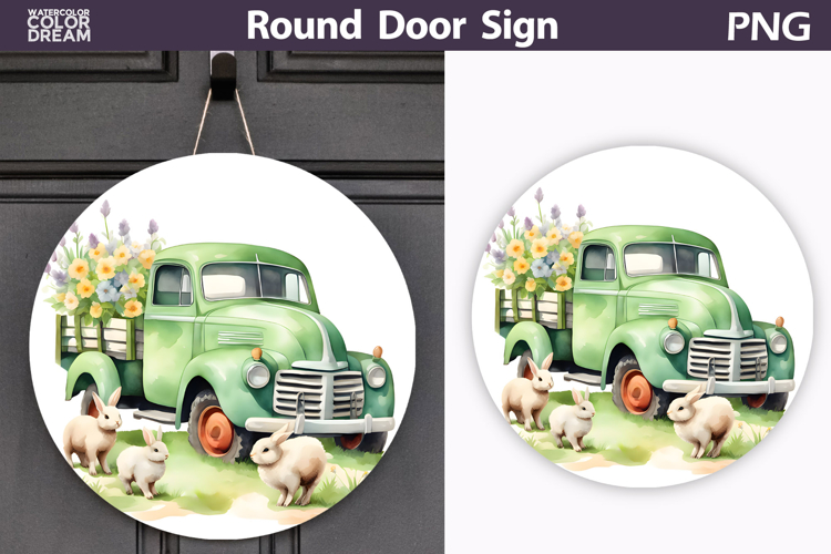 Spring Green Truck Round Sign | Vintage Farm Truck Sublimat