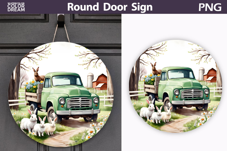 Spring Green Truck Round Sign | Vintage Farm Truck Sublimat