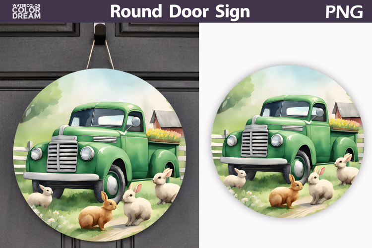 Spring Green Truck Round Sign | Vintage Farm Truck Sublimat