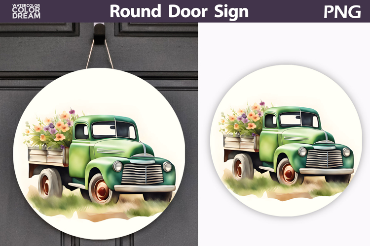 Spring Green Truck Round Sign | Vintage Farm Truck Sublimat