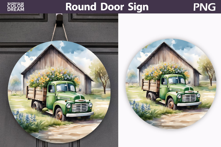 Spring Green Truck Round Sign | Vintage Farm Truck Sublimat