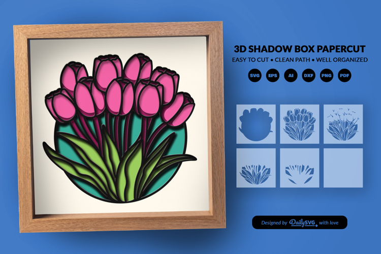 Spring Tulip Layered Shadow Box - 3D Home Decor Cut File
