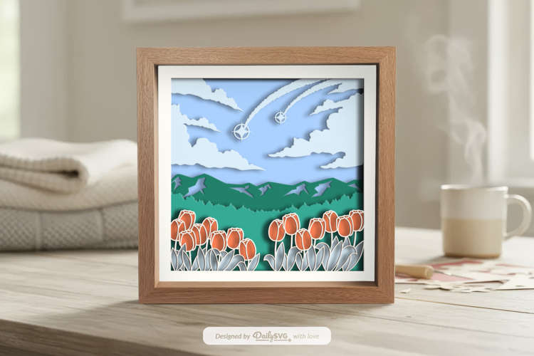 Tulip Garden Layered Shadow Box - 3D Home Decor Cut File