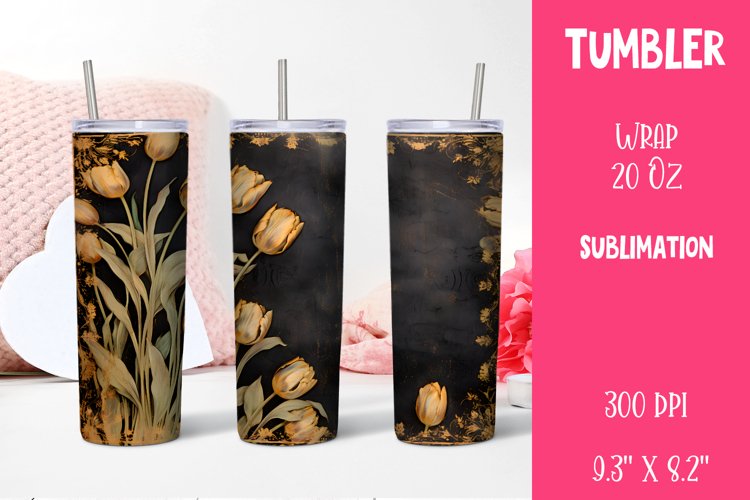 Wood Burned Tulip Tumbler | Sublimation 20 oz Skinny Tumbler