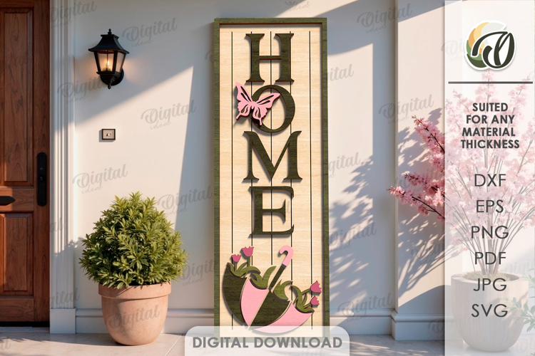 Spring Vertical Door Sign Laser Cut. Door Sign SVG example image 1