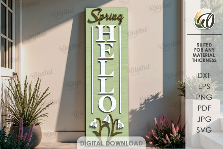 Spring Vertical Door Sign Laser Cut. Door Sign SVG