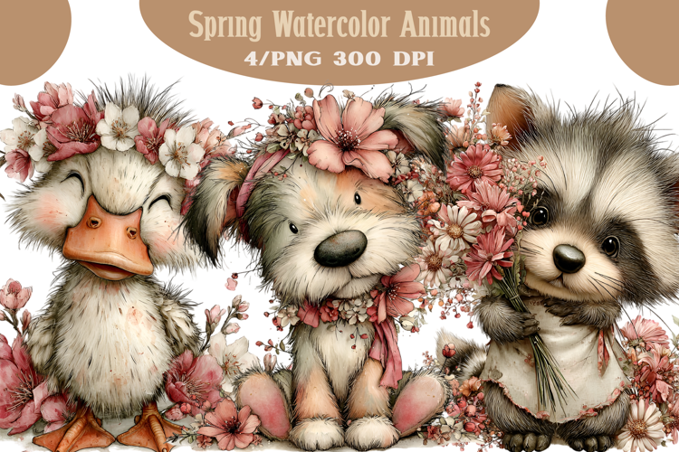 Spring Watercolor Animals Clipart