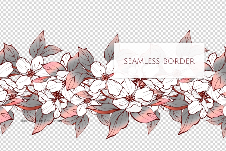 Spring White Floral Seamless Border PNG