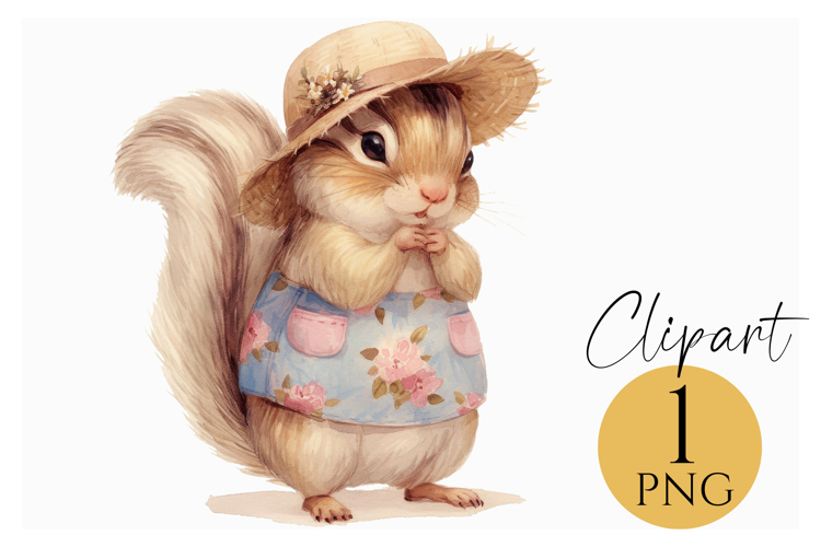 Vintage Floral Squirrel Clipart PNG, Cute Woodland Animal