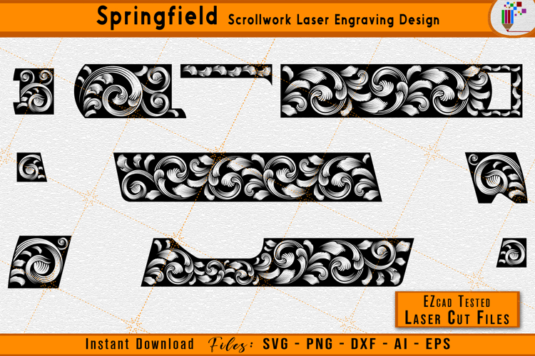 Springfield Scrollwork Firearms Gun Laser Engraving Design