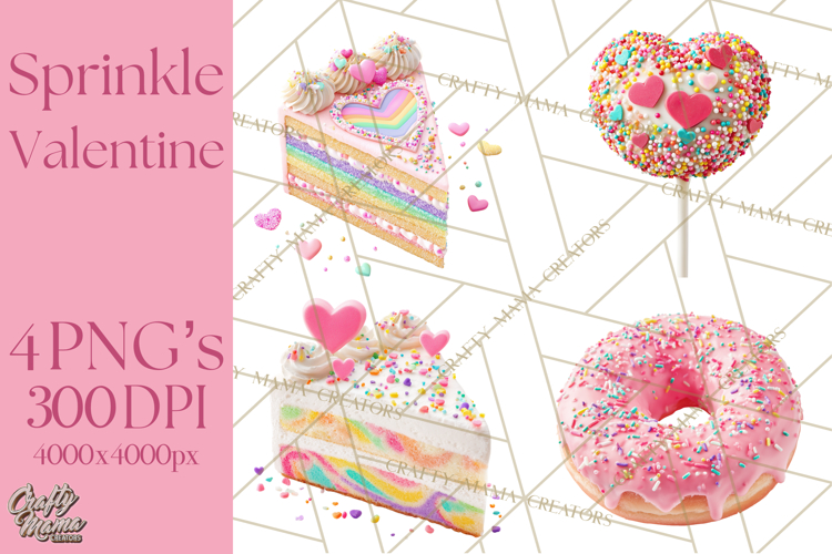 Rainbow Sprinkle Valentine Dessert Clipart PNG