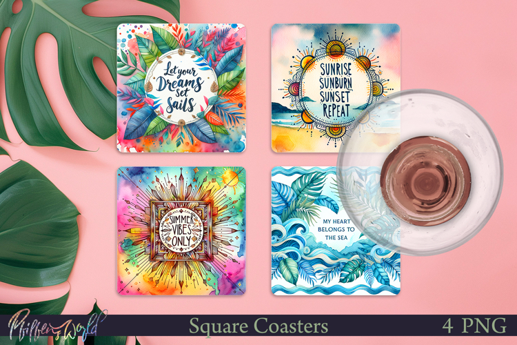 Summer Square Coasters | Beach Quotes | Sunrise Sunburn